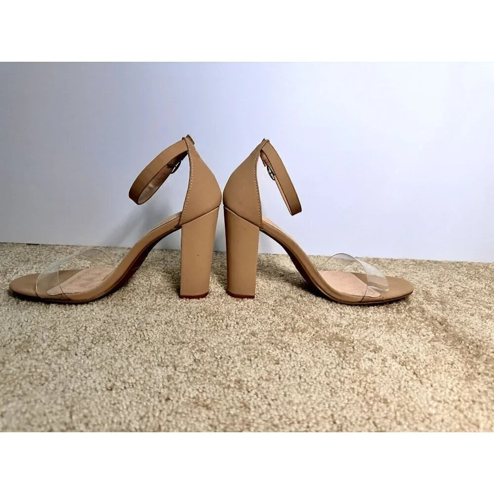 Forever Amber-07 Women’s‎ Block High Heels Dress Sandals Taupe Nub/Clear Size 8